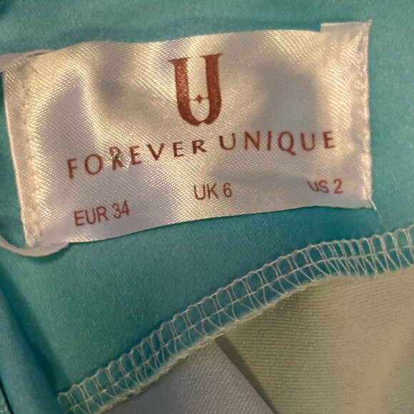 FOREVER UNIQUE Blue & Lime Ombre Satin Maxi Dress/Gown w/ Twist Front Size 2 New - Picture 7 of 16